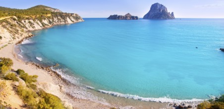 Es vedra island of Ibiza view from Cala d Hort in Balearic islands