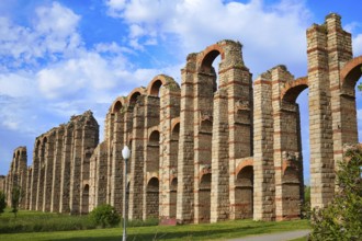 Acueducto Los Milagros in Merida Badajoz aqueduct at Extremadura of Spain