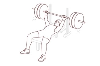 Male athlete in sportswear lift barbell in gym. Man powerlifter training preparing for competition.