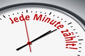 Eine Uhr mit Text Jede Minute zählt!