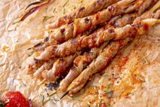 Fresh and crispy rustic pork belly grill sticks