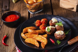 Meatballs with potato quarters from the oven