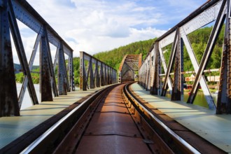 Single track railway bridge over the Vltava river, Czech Republic - HDR Image