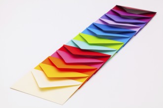 Different colored envelopes on the white background