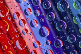 Color pencils under glass with drops of water. Office concept