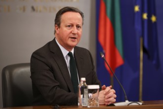 Sofia, Bulgaria - 14 February 2024: British Foreign Secretary David Cameron speaks to the media