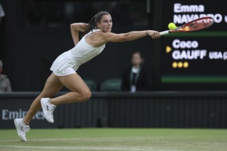 US tennis player Emma Navarro in action at the 2024 Wimbledon Championships, London, England,