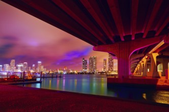Miami downtown skyline sunset in Florida USA