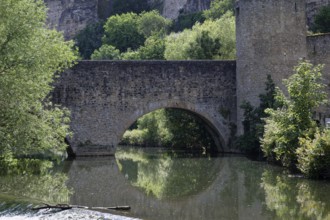 Reflection, River Alzette, Stierchen Bridge, Ground, Luxembourg, City of Luxembourg, Luxembourg,