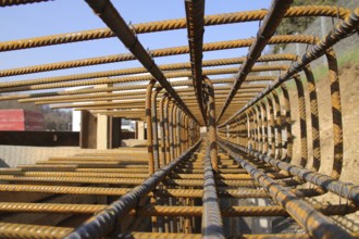 View through an object made of structural steel with a large depth of field