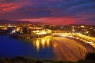 Llanes Playa del Sablon beach sunset in Asturias of Spain