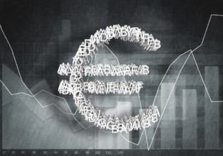 Big euro currency symbol on graphs and diagrams background, 3D rendering