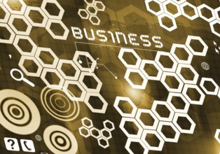 Digital business background image with icons on media screen