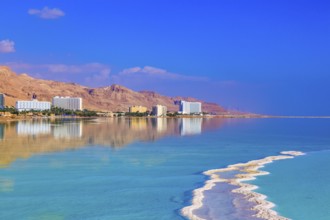 The shoaled Dead Sea at coast of Israel. Emerald water of the Dead Sea