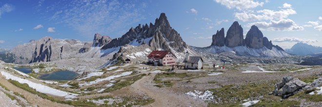 Panoramic view, Three Peaks, Paternkofel, Dreizinnenhütte, Bödenseen, Sesto Dolomites, South Tyrol