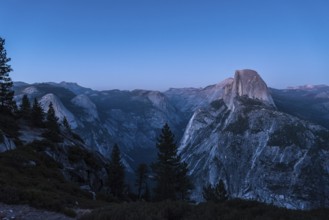 Scenic night sky above the famous Half Dome mountain, Yosemite NP, USA, North America