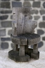 Anciennt rustic original handcraft gray wooden chair