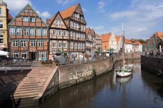 Timber-framed houses at the old Hanseatic harbour, Stade, Lower Saxony, Germany, Europe