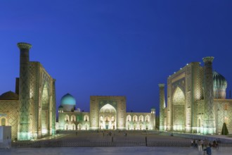 Registan square in Samarkand historical center, Uzbekistan. Evening