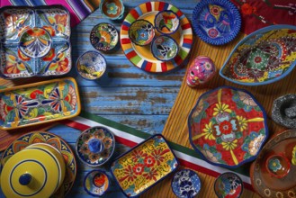 Mexican pottery Talavera style of Puebla in Mexico