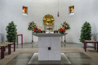 The flower-decorated altar in the Church of the Visitation of the Virgin Mary, Leubas near Kempten,