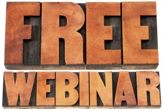 Free webinar banner - internet communication concept - a word abstract in letterpress wood type