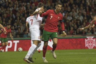 Football match, captain Cristiano RONALDO CR7 Portugal right looking from the front looking down,