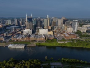 Aerial view of the city of Nashville, TN located on the Cumberland River. The city is the capitol
