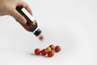Tomatoes from the medication bottle solated on white