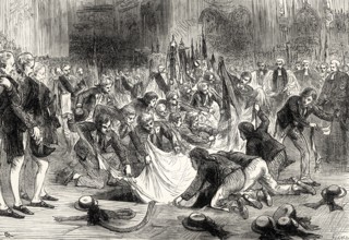 Horatio Nelson's funeral at St Paul's Cathedral on 9 January 1805, sailors tearing his flag apart