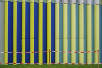 Colourful façade of the Mira shopping centre on the Nordhaide in Munich