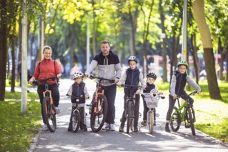 Theme family active sports outdoor recreation. A group of people is a big family of 6 people
