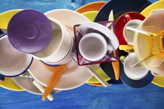 Presentation of mixed accessories for a colorful kitchen