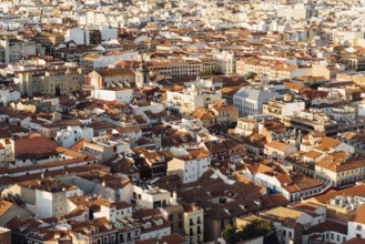 Madrid city centre aerial panoramic view at sunset