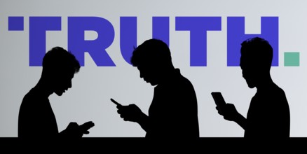 Business people using smartphone background Truth social media