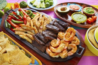 Mexican combo beef and chicken fajitas with shrimp