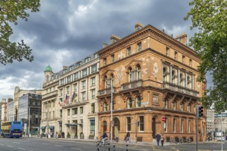 Street with historical houses in Dublin city center, Ireland, Europe