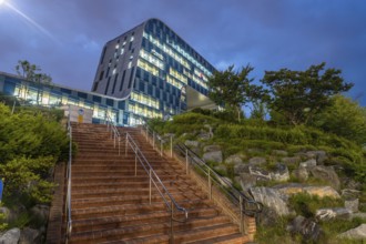 Daejeon, South Korea, June 25, 2019: Night exterior view of new Dong-gu regional office building