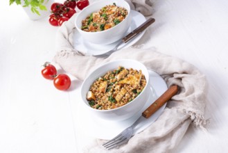 Kaszotto Polish dish made from buckwheat with grilled chicken