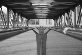 Bridge at the Landungsbrücken, black and white, Hanseatic City of Hamburg, Germany, Europe