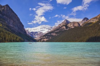 Banff National Park, Canada, Alberta. Magnificent Lake Louise with emerald green water surrounded