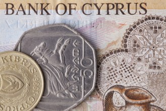 Different banknote and coins of Pound of Cyprus