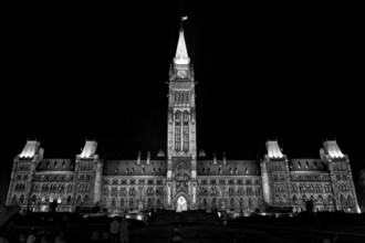 Architecture, Parliament, black and white image, Ottawa, Province of Ontario, Canada, North America