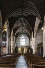 Josselin, France, July 26, 2018: Interior view of the Basilica of Notre Dame of Roncier in the