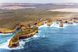 Scenic coastline. Picture taken from a helicopter. Australia, Port Campbell Park. Great Ocean Road