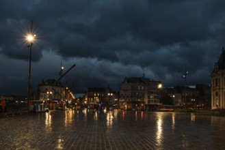 Laeken, Brussels Capital Region, Belgium- 11 09 2021: Night scape of the old town square with city