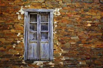 Way of Saint James slate stone and wooden window in Galicia Spain