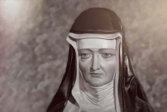 Figure of Hildegard of Bingen, Sibyl of the Rhine, 1098 – 1179, German Benedictine abbess and