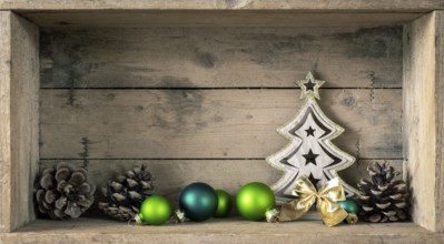 Some green glass balls and fir tree Christmas symbols decoration