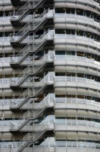 An accessible external staircase on a metal office building